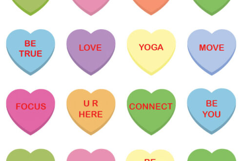 Conversation Heart candies with mindful messages.